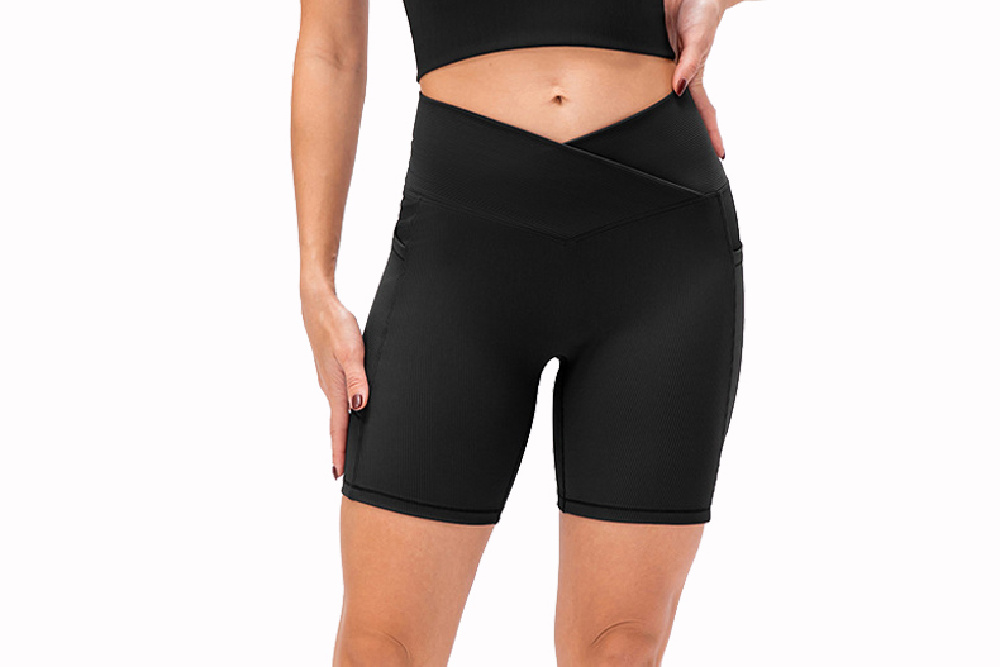 IUGA Women's Workout Shorts Black Side Pockets High Waisted