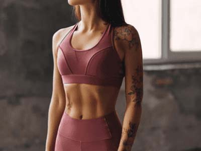 Old rose colored Sports bra worn by a woman